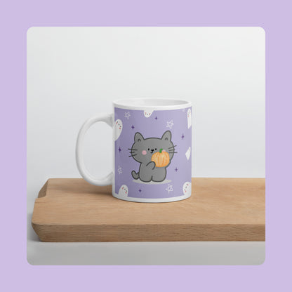 Spooky Halloween Cute Cat and Ghosts 11oz Mug