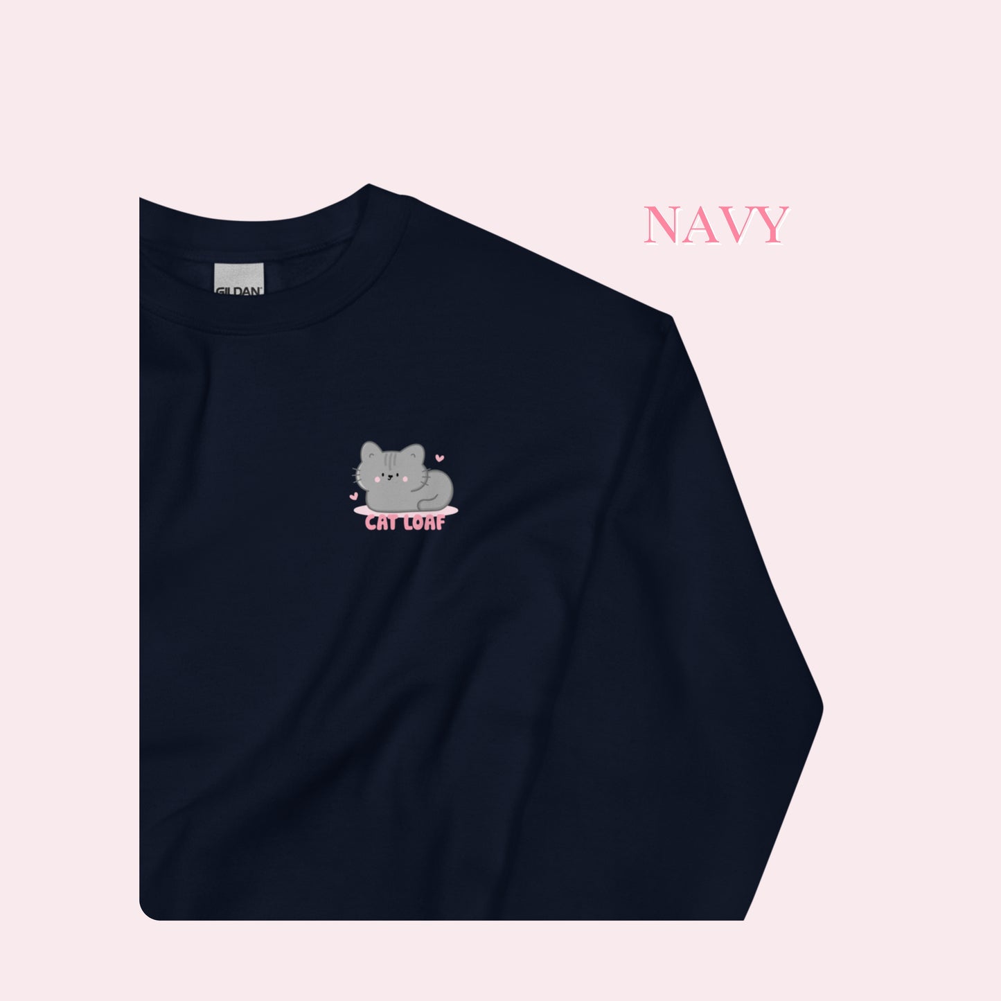 Cat Loaf Printed Sweater. Grey and Pink Design.