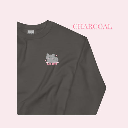 Cat Loaf Printed Sweater. Grey and Pink Design.