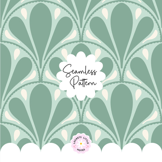 Seamless pattern with green and white design on a light green background, featuring the brand 'Locket's Little Notes'.