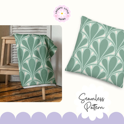 Green patterned blanket and pillow on a wooden stool with 'Lockets Little Notes' branding.