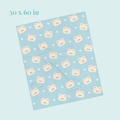 Fluffy Cream Bear pastel green/blue Throw Blanket