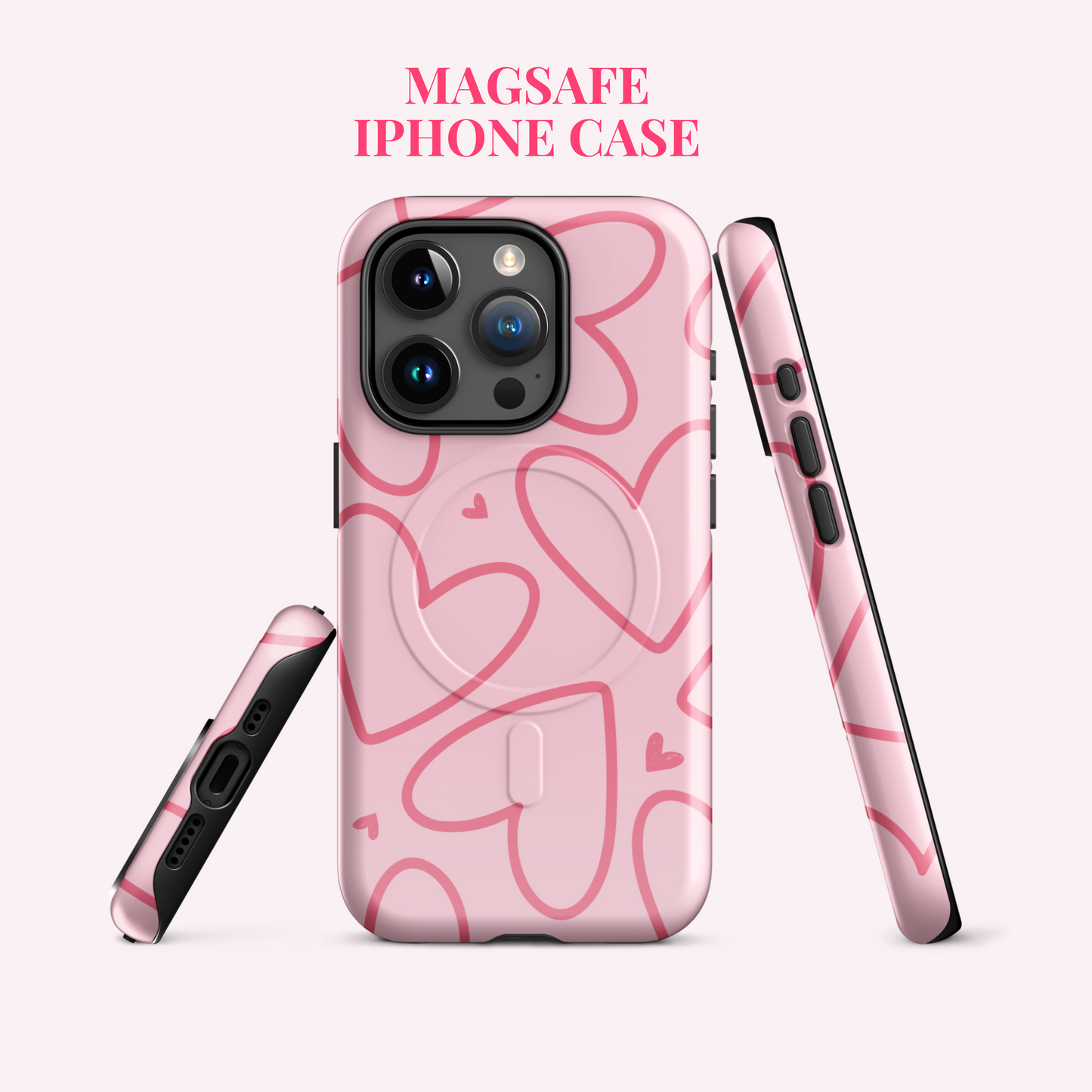 Pretty Pink Heart Pattern Phone Case. MagSafe® tough case for iPhone®