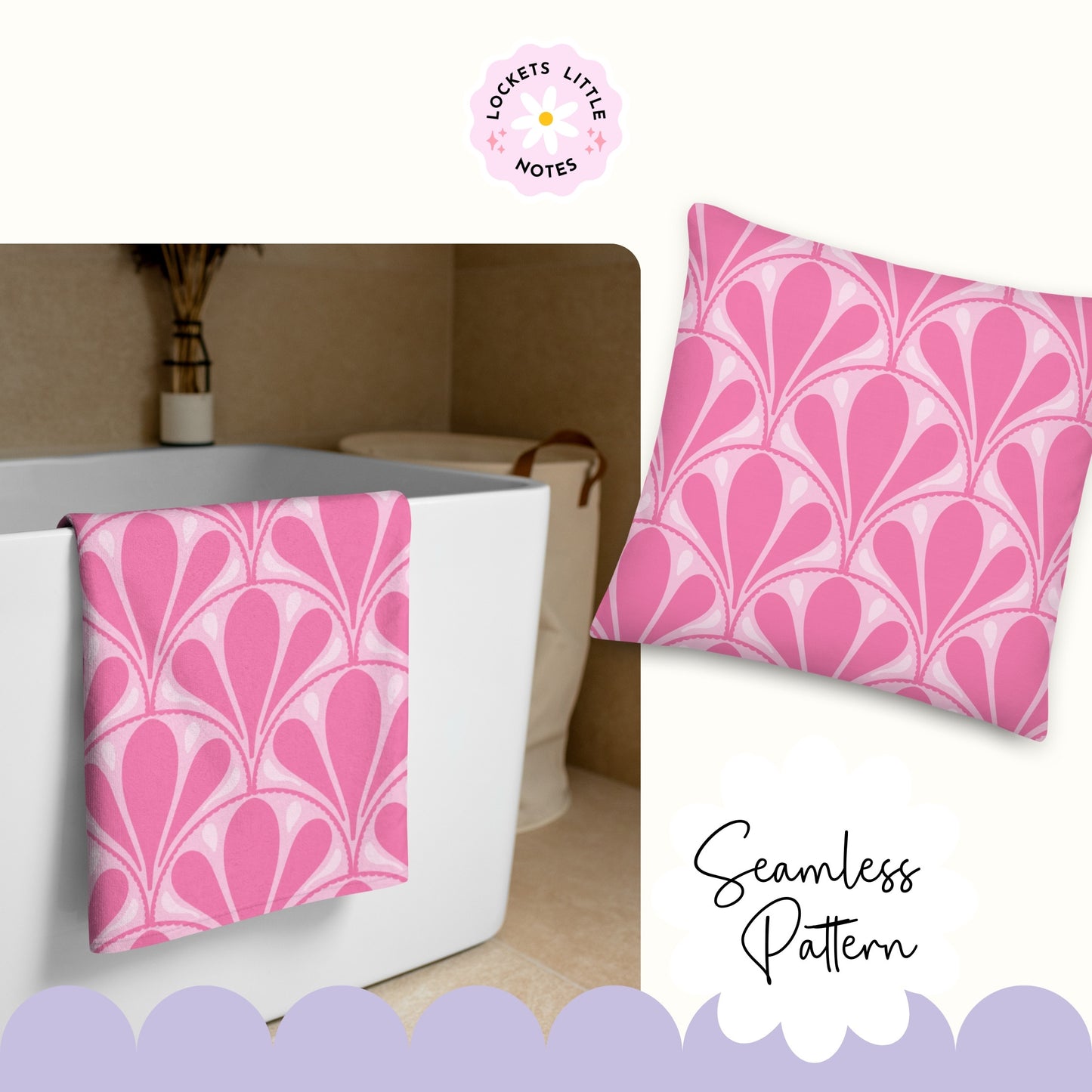 Bold Pink Scallop Seamless Pattern (Digital Download)