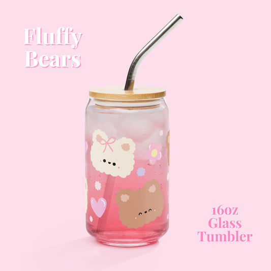 Cute Fluffy Bear Design Glass Tumbler