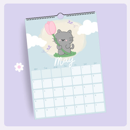 2026 Kawaii Pastel Wall Calendar. Cute Illustrated Monthly Planner