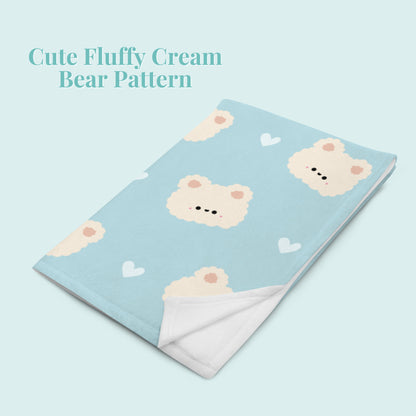 Fluffy Cream Bear pastel green/blue Throw Blanket