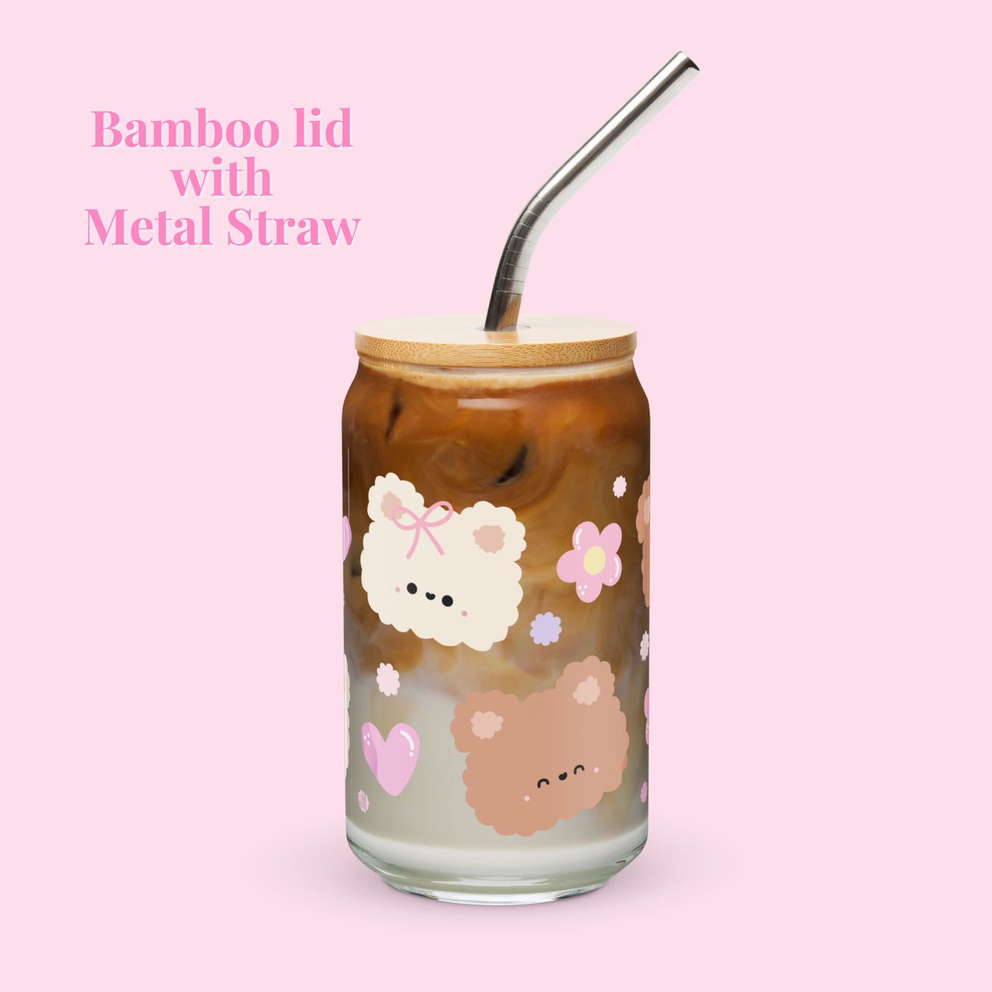 Cute Fluffy Bear Design Glass Tumbler