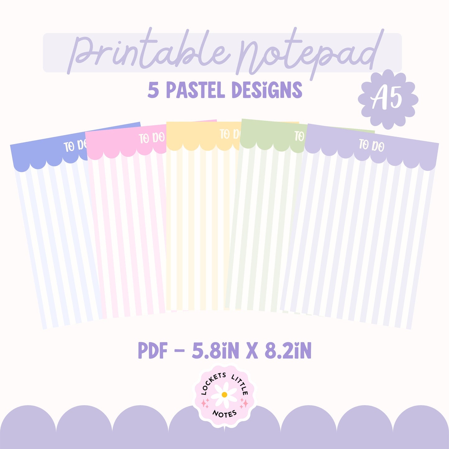 Pastel Stripe Printable Notepad Pack PDF | Cute Scalloped Border To Do List | Digital Download