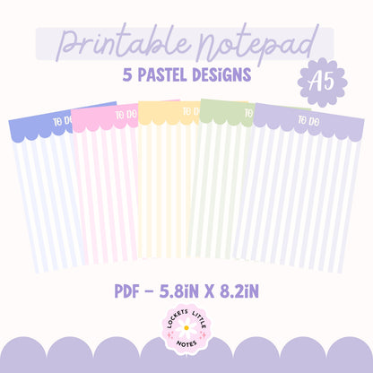 Pastel Stripe Printable Notepad Pack PDF | Cute Scalloped Border To Do List | Digital Download