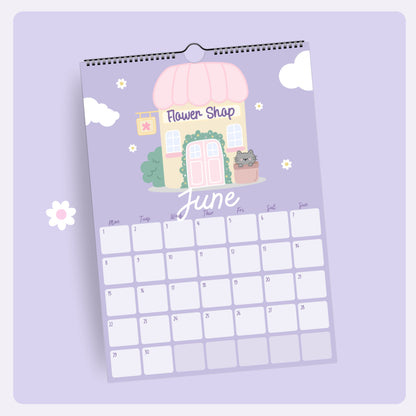 2026 Kawaii Pastel Wall Calendar. Cute Illustrated Monthly Planner