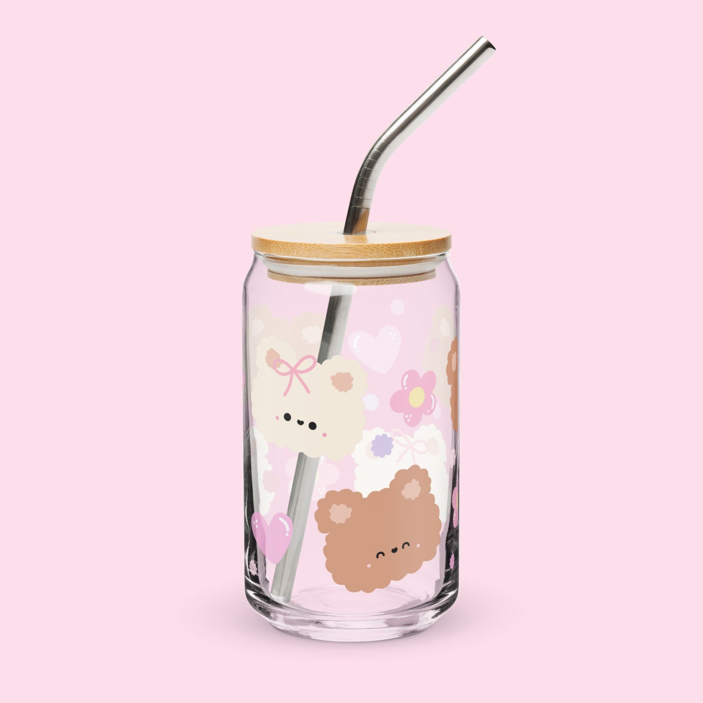 Cute Fluffy Bear Design Glass Tumbler