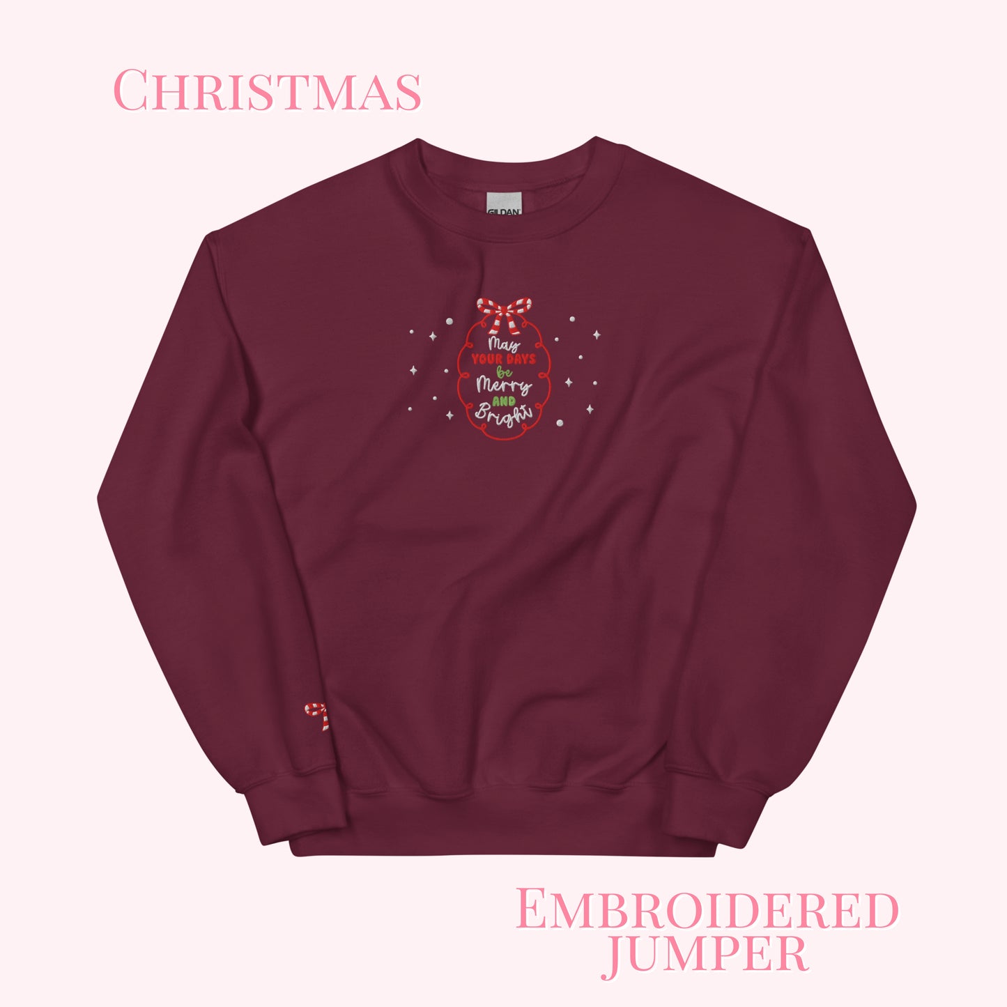 Christmas Bow and Wreath Subtle Embroidered Jumper.