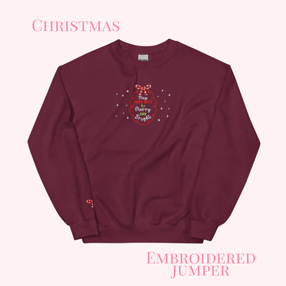 Christmas Bow and Wreath Subtle Embroidered Jumper.