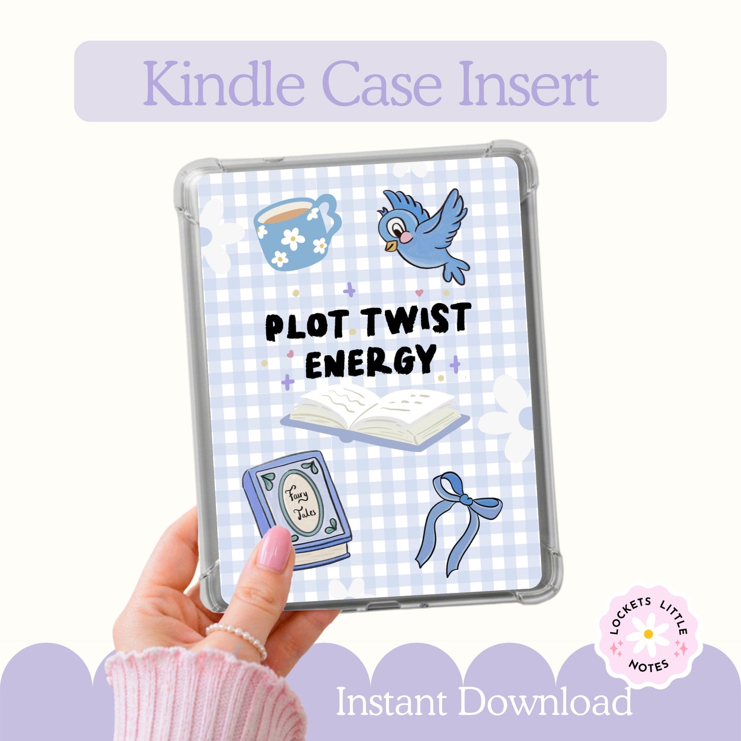 Blue Check Kindle Case Insert PNG, Pastel Plot Twist Bookish Printable  (Digital Download)