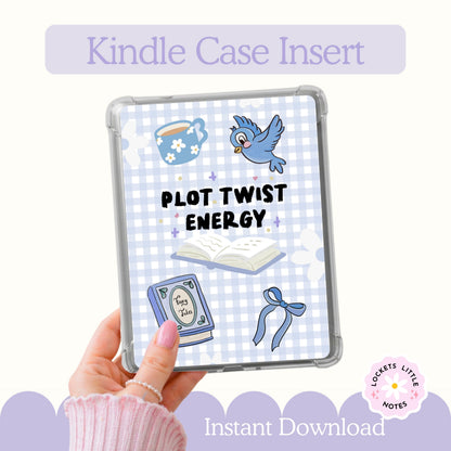 Blue Check Kindle Case Insert PNG, Pastel Plot Twist Bookish Printable  (Digital Download)
