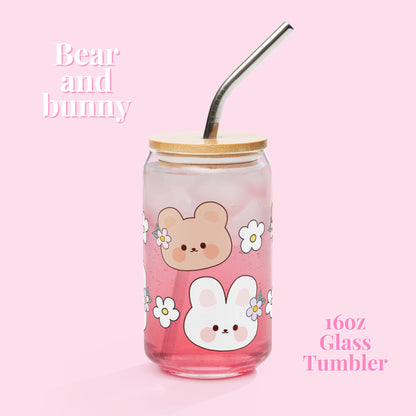 Bear and Bunny Glass Tumbler