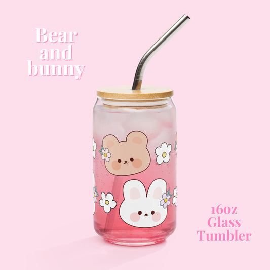 Bear and Bunny Glass Tumbler