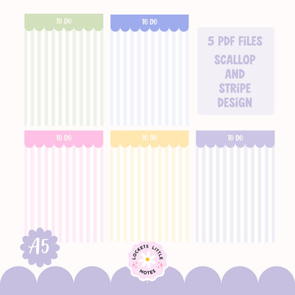 Pastel Stripe Printable Notepad Pack PDF | Cute Scalloped Border To Do List | Digital Download