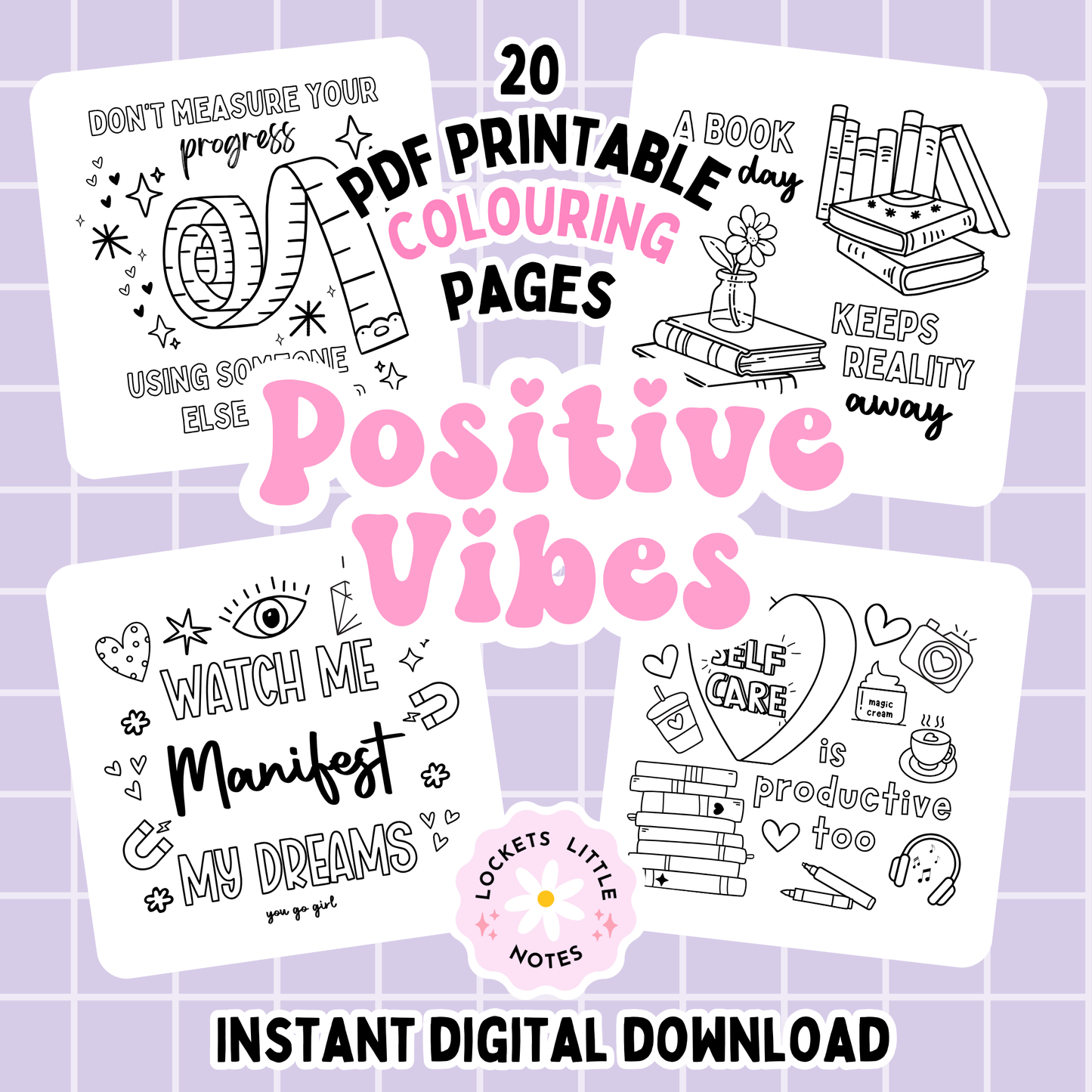 Positive Vibes Colouring Pages. Digital Download.