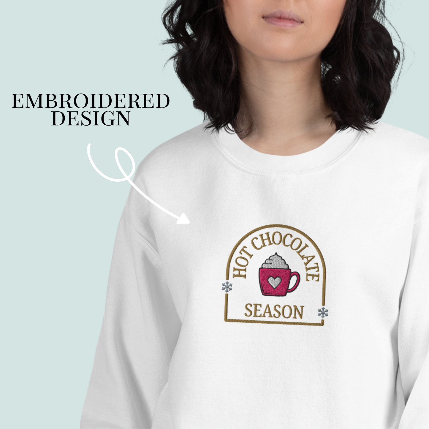 Hot Chocolate Season Embroidered Sweater.